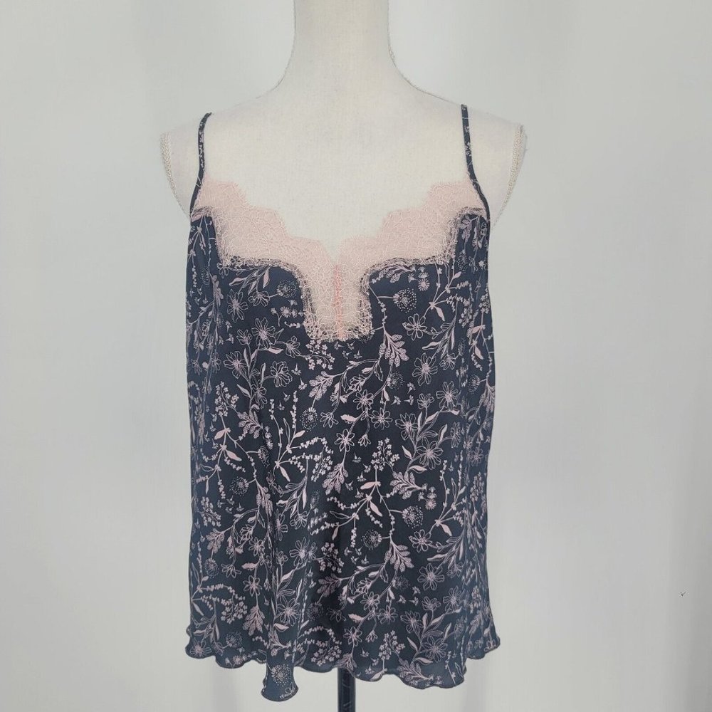 Victoria's Secret Gray Pink Floral Silky Cami Spaghetti Strap Tank Top Size XL